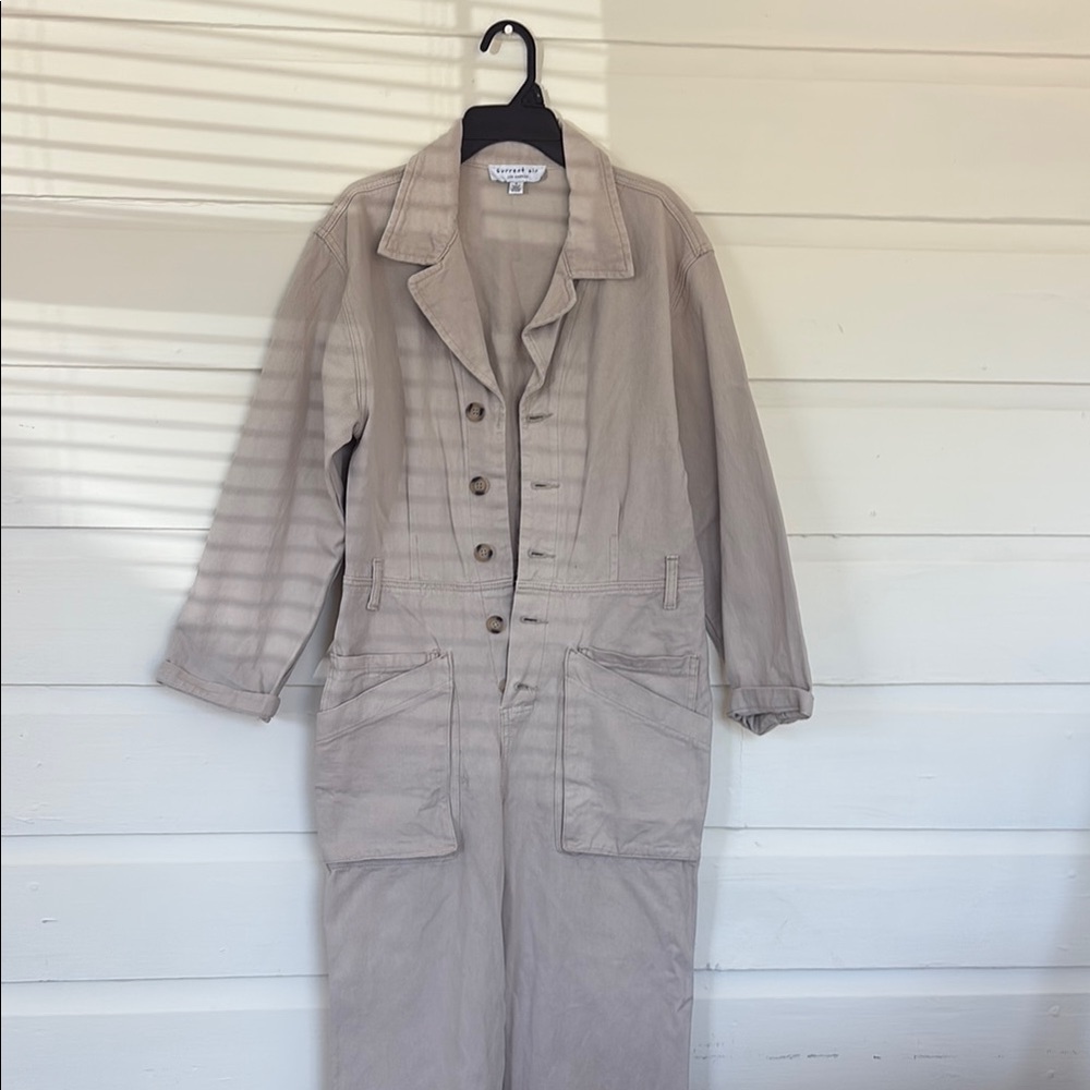 Tan Button-Up Jumpsuit